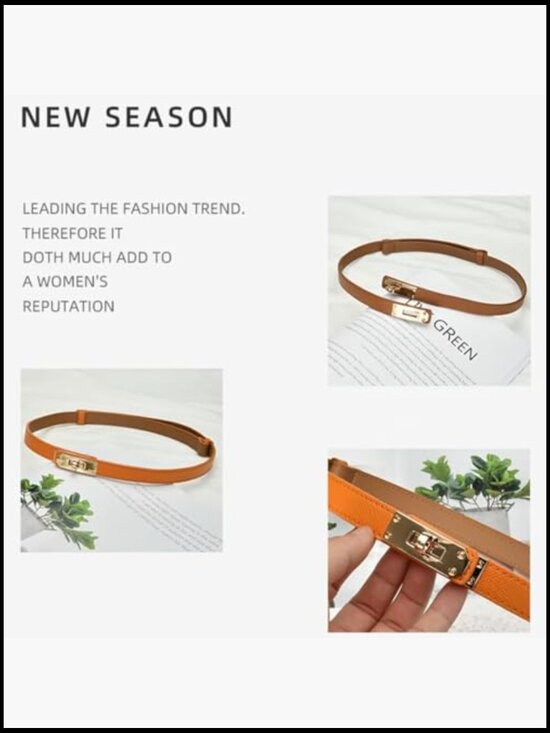 Women\'s Skinny Leather Belt with Turn Lock Buckle, Adjustable for Dresses Jeans main image 5